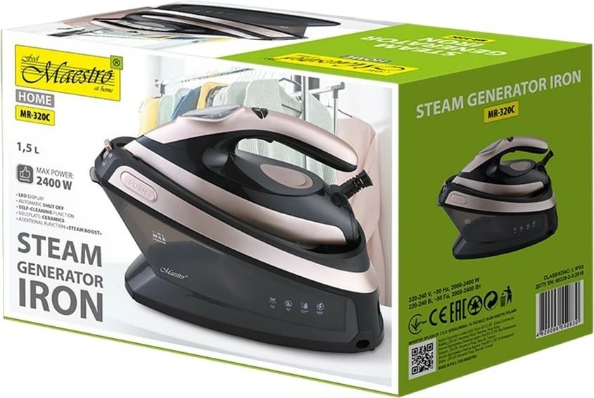 Hekur me avull Feel-Maestro MR-320C, 2400W, rezervuar 1.5L, i zi/ari