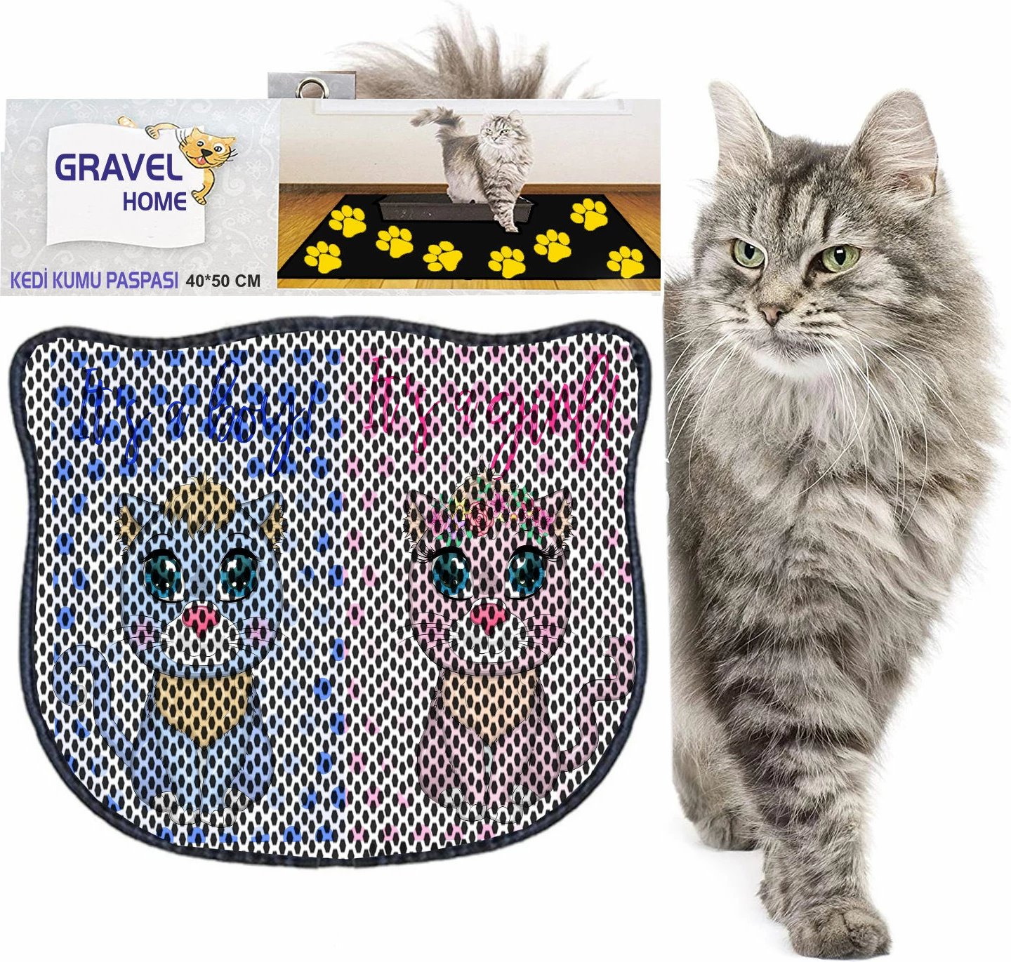 Tapet për rërë mace, shumëngjyrësh, Paws & Whiskers, Kdkafa0197, 40x50cm