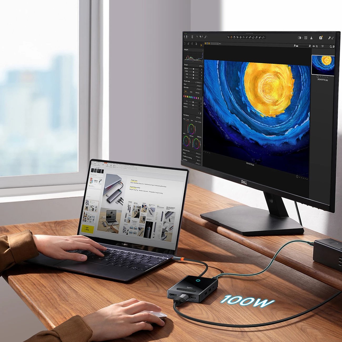 Kasë Baseus PioneerJoy 8-in-1, USB-C hub, HDMI 4K@60Hz, DisplayPort 8K@30Hz, VGA, 2x USB-A 3.0, 2x USB-C, gri