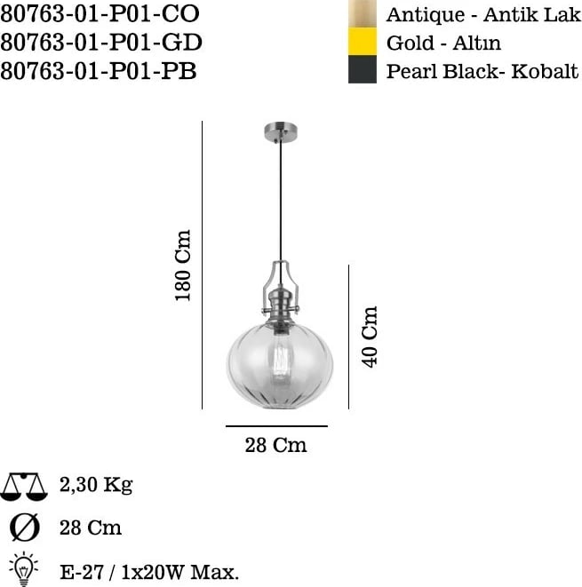 Llambë tavani Opviq, Cueva - P01-CO, ngjyrë llak antik