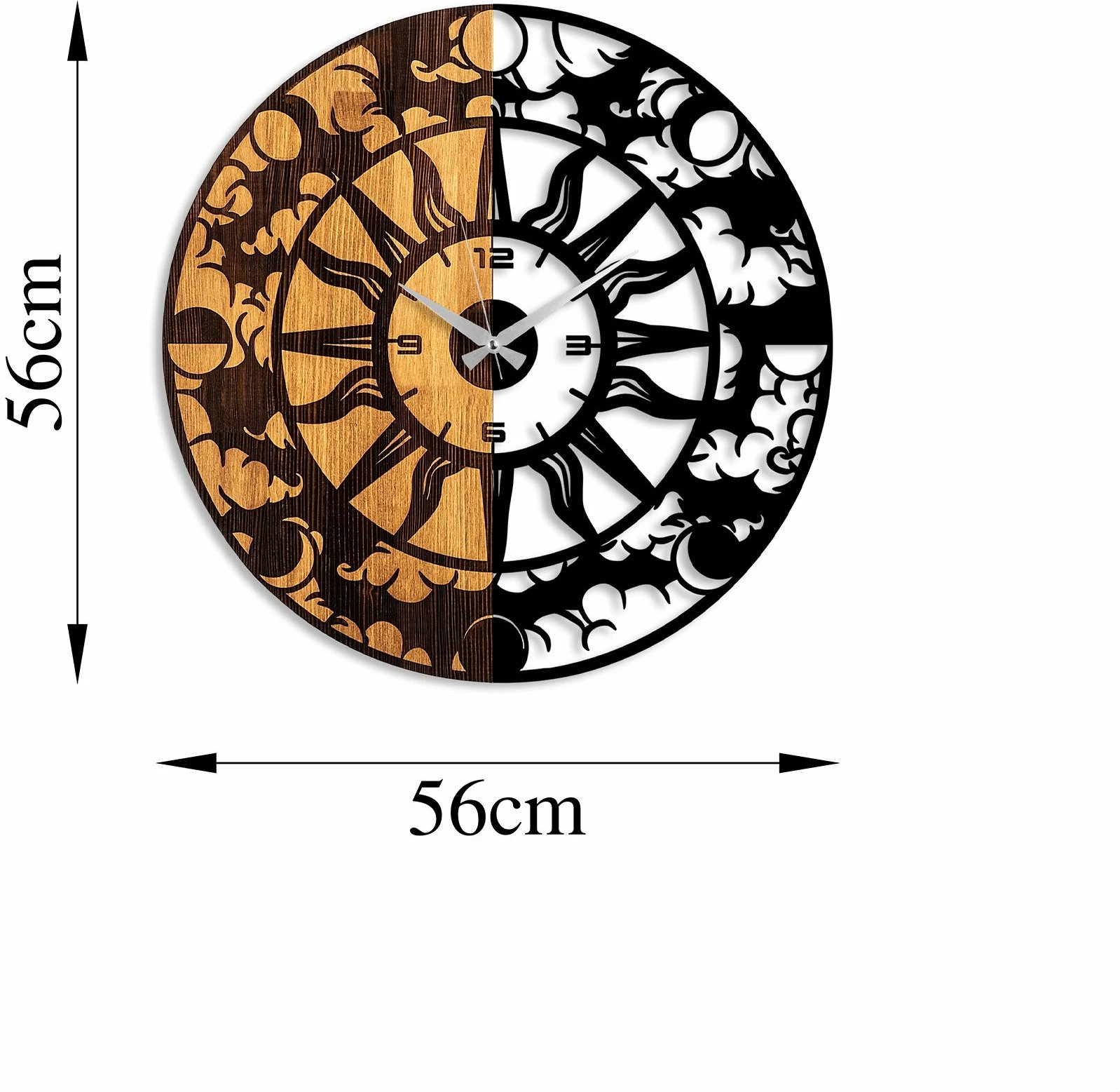 Orë muri dekorative prej druri, Wallity, ngjyrë arre dhe e zezë, 56cm
