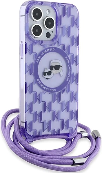 Mbështjellës Karl Lagerfeld IML Crossbody Monogram Karl & Choupette Head MagSafe për iPhone 15 Pro Max, Vjollcë