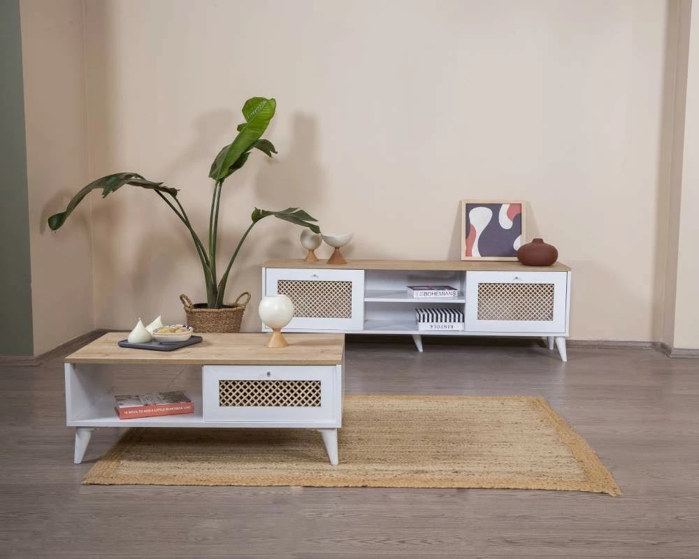 Tavolinë kafeje Skye Decor, e bardhë dhe lis