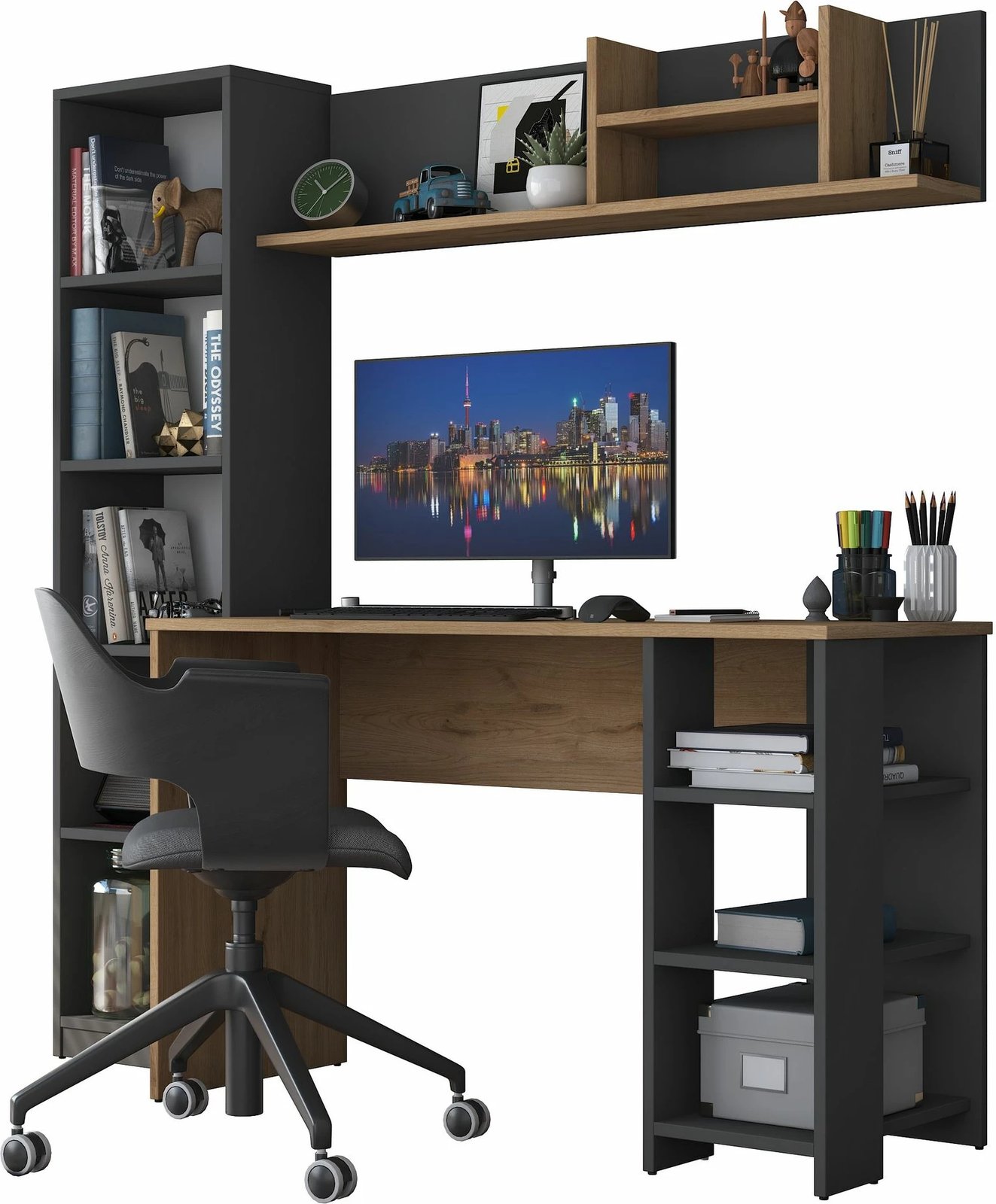 Set tavoline studimi me raft librash Skye Decor, HA125 - 2699, ngjyrë arre dhe antracit