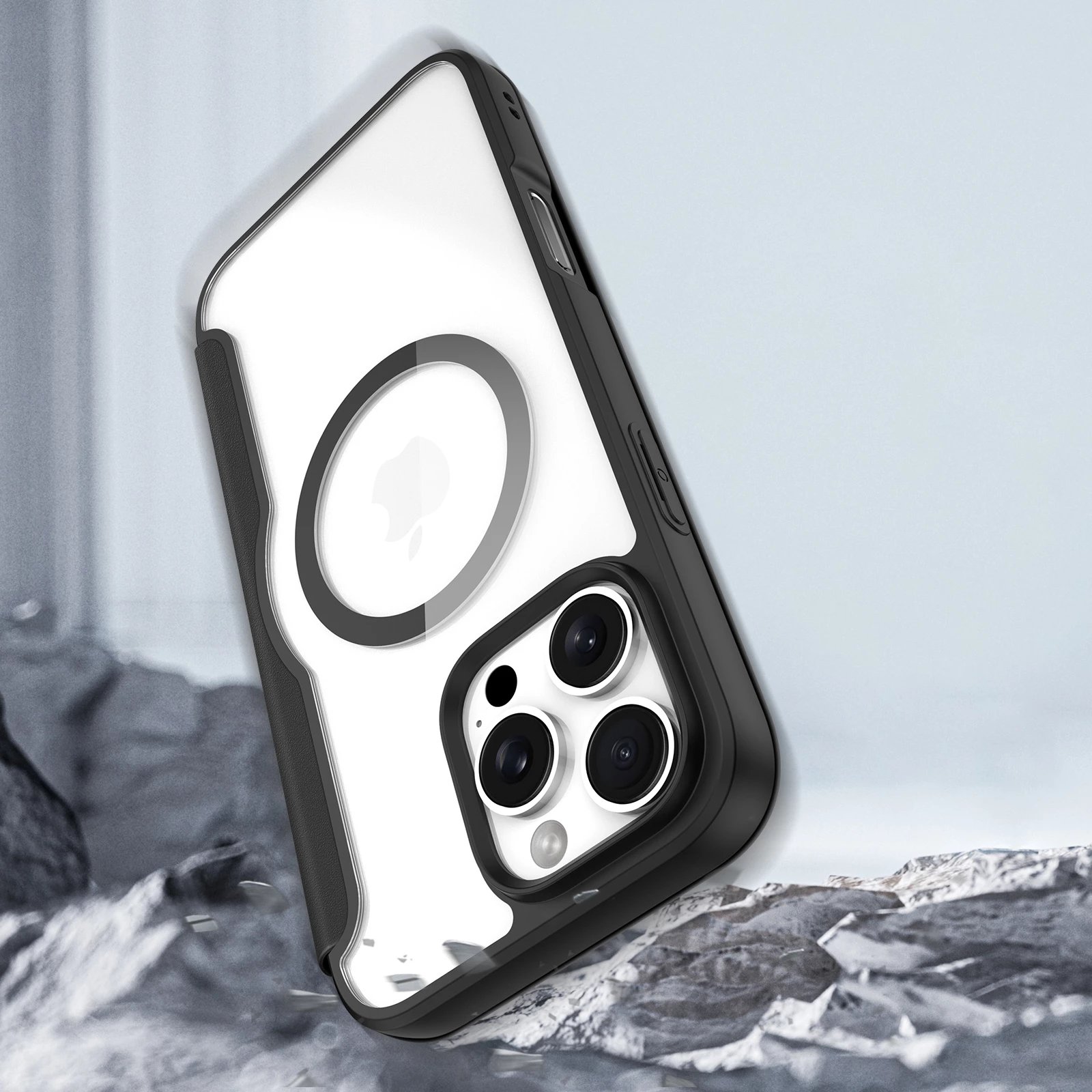 Mbështjellës Dux Ducis Skin X Pro për iPhone 16 Pro Max me MagSafe dhe flip, i zi