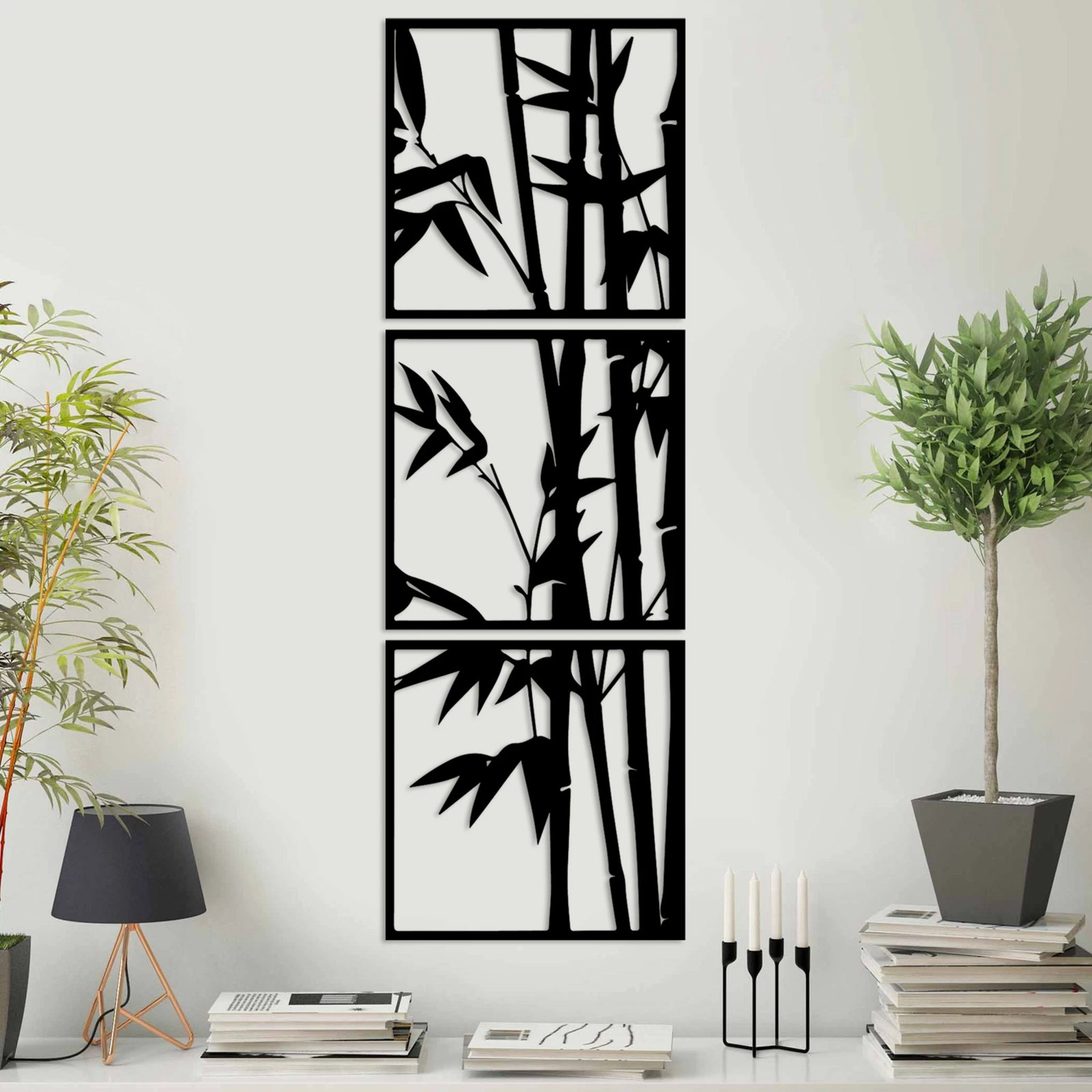 Aksesor dekorativ metalik për mur, Wallity, Rami-1, set prej 3 pjesësh