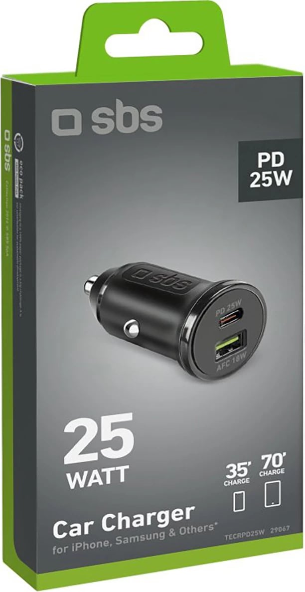Karikues veture SBS TECRPD25W, 25W, USB-A & USB-C, Power Delivery, i zi