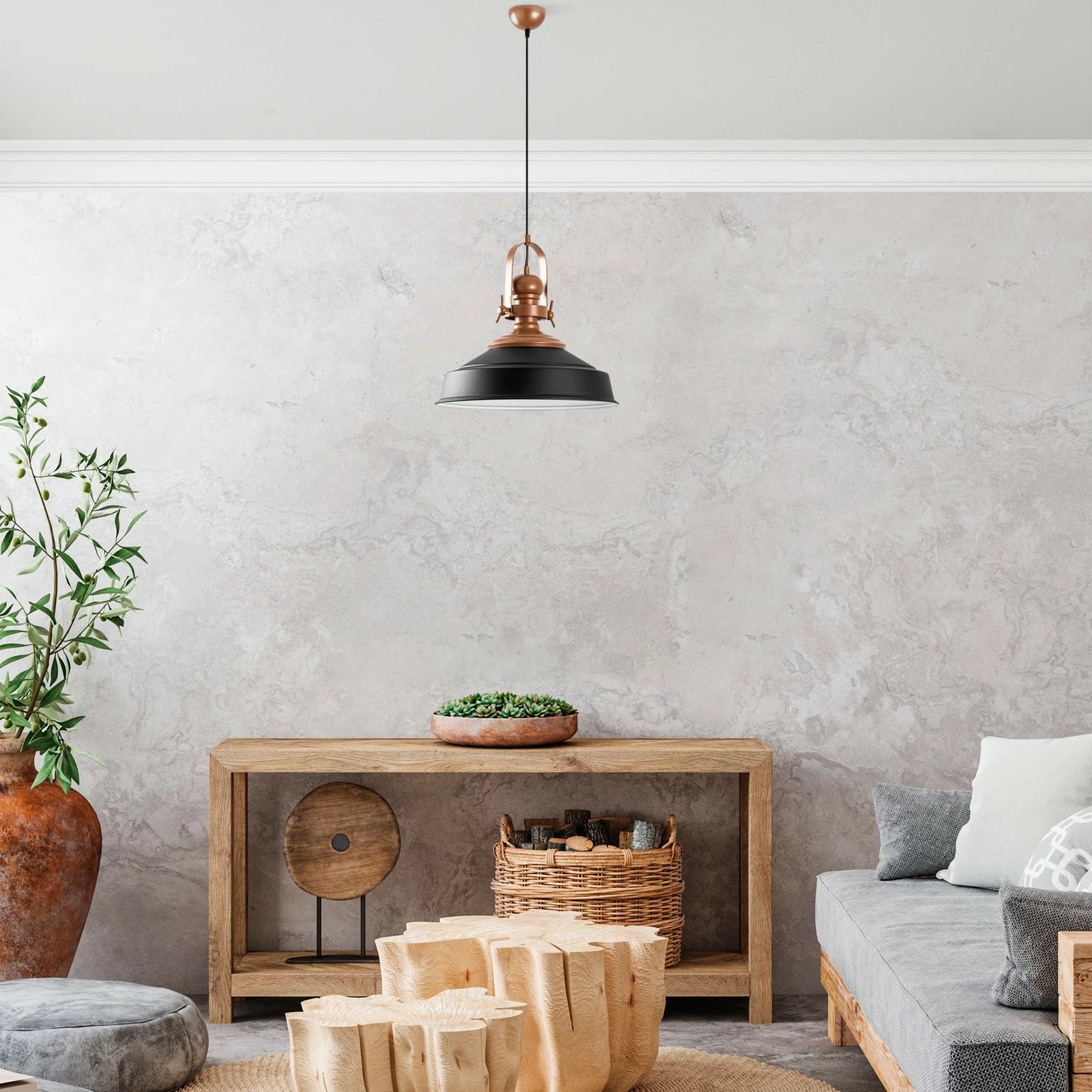 Llambë tavani Opviq Craft, e zezë, 41cm, 45-130cm lartësi, 1xE27