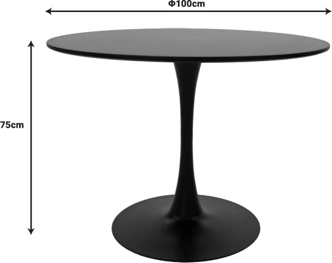 Tavolinë me karrige, ngjyrë e zezë-natyrale, Φ100x75cm, set prej 5 copash