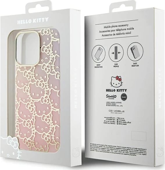 Mbështjellës Hello Kitty IML Gradient Electrop Crowded Kitty Head për iPhone 15 Pro, Rozë