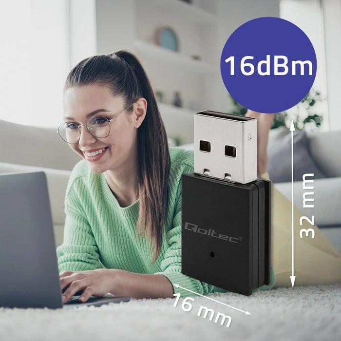 Adapter WiFi/Bluetooth Qoltec 56989, USB, 600Mbps, i zi