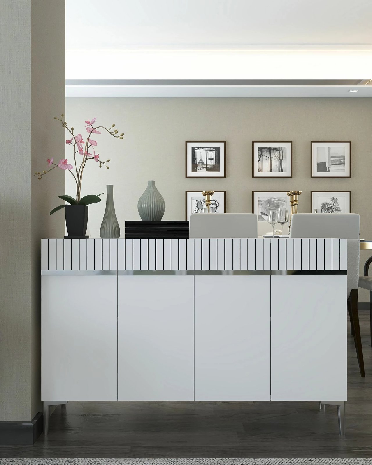 Konsolë Skye Decor, e bardhë, argjend