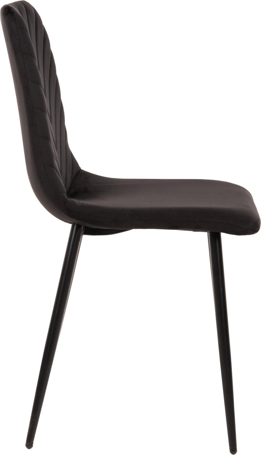 Karrige ngrënieje LATRELL, FH8587.04, kadife e zezë & këmbë metalike të zeza, 43x54x88H cm., set prej 4 copësh