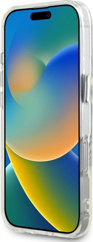 Mbështjellës Guess IML Metal Colored Circle Classic Logo MagSafe për iPhone 16 Pro, Bardhë