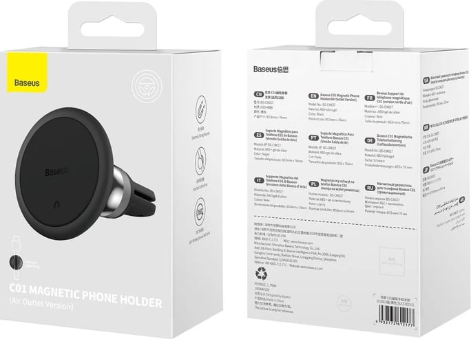 Mbajtës magnetik për celular Baseus C01 Overseas Edition për ventilator të makinës, i zi