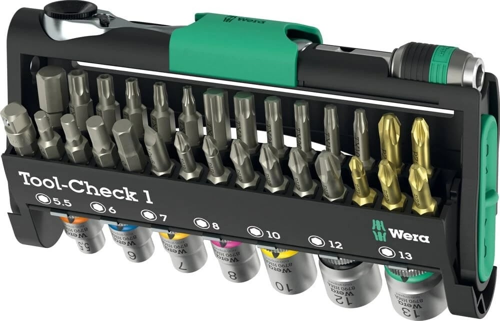 Set veglash dore WERA Tool-Check 1, 38 copë, çelik inox, zi