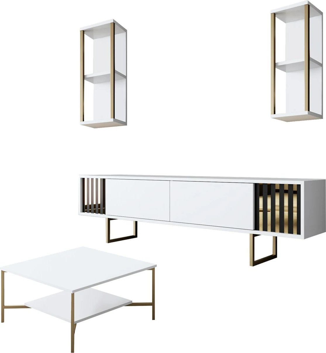 Set mobiljesh për dhomë dite, Gold Line, e bardhë, ari