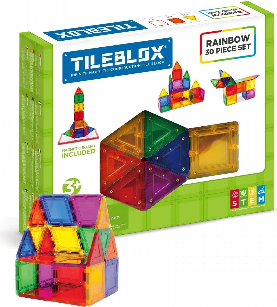 Set blloqe magnetike Magformers Tileblox Rainbow me tabelë magnetike, 30 pjesë, shumëngjyrëshe