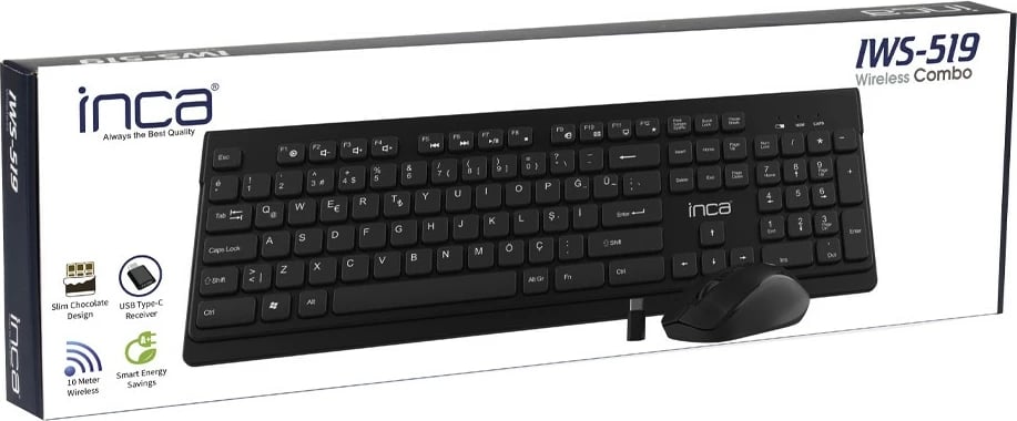 Set tastaturë dhe maus Inca IWS-519, USB-C/A, dizajn ergonomik, e zezë