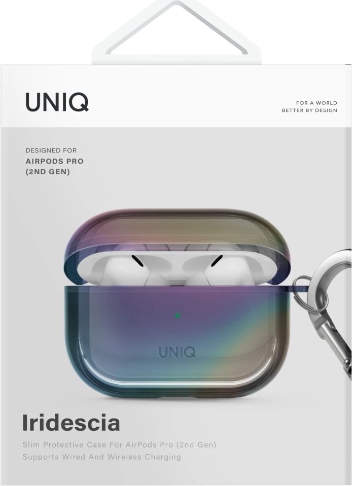 Mbështjellës UNIQ Iridescia për AirPods Pro 2, me karabiner, shumëngjyrësh