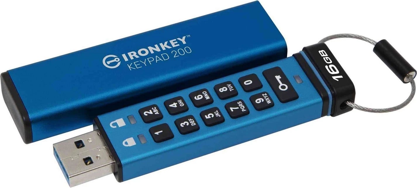USB Kingston IronKey me tastierë, 16GB, blu