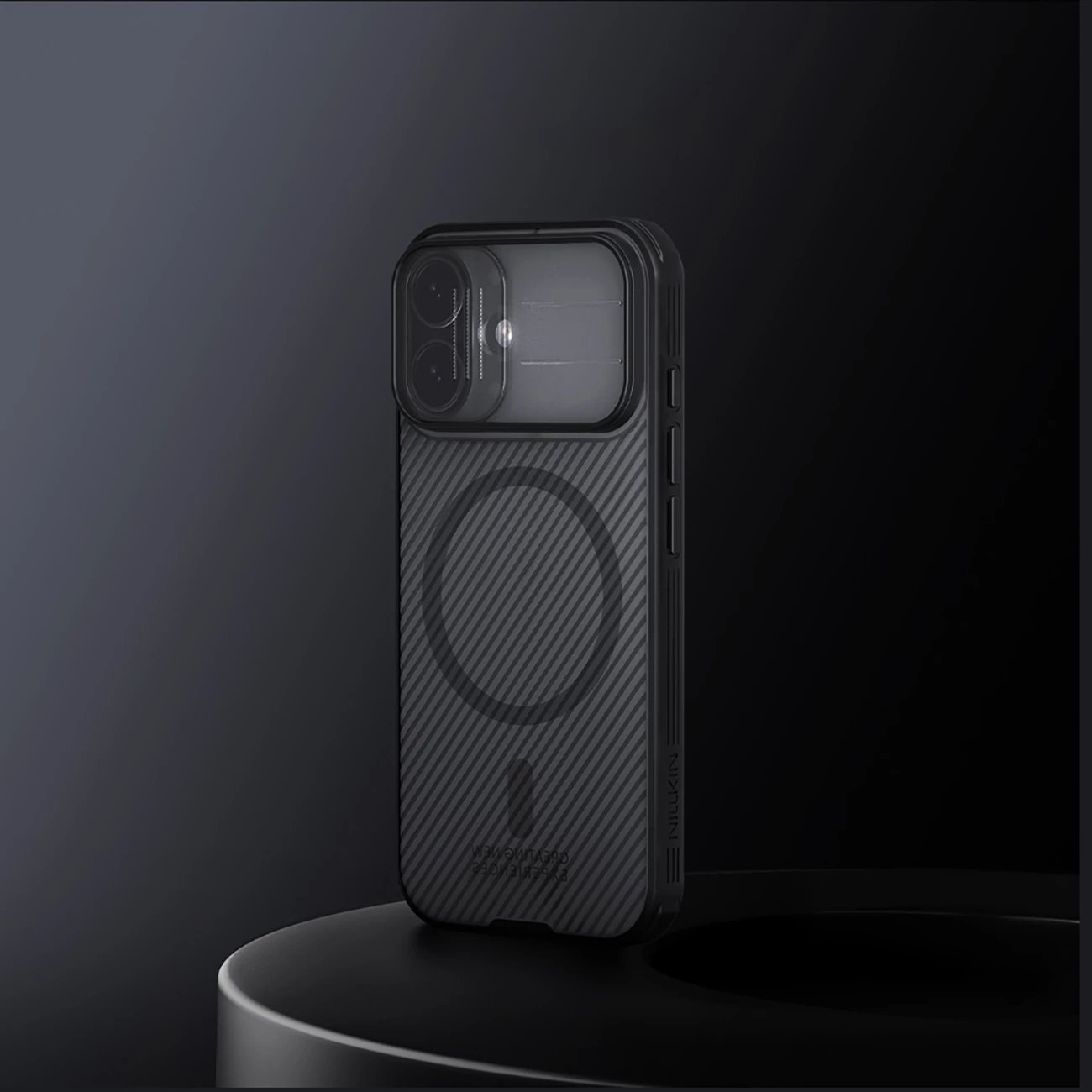 Mbështjellës Nillkin CamShield Pro për iPhone 17, MagSafe kompatibil, PC+TPU, transparent i zi