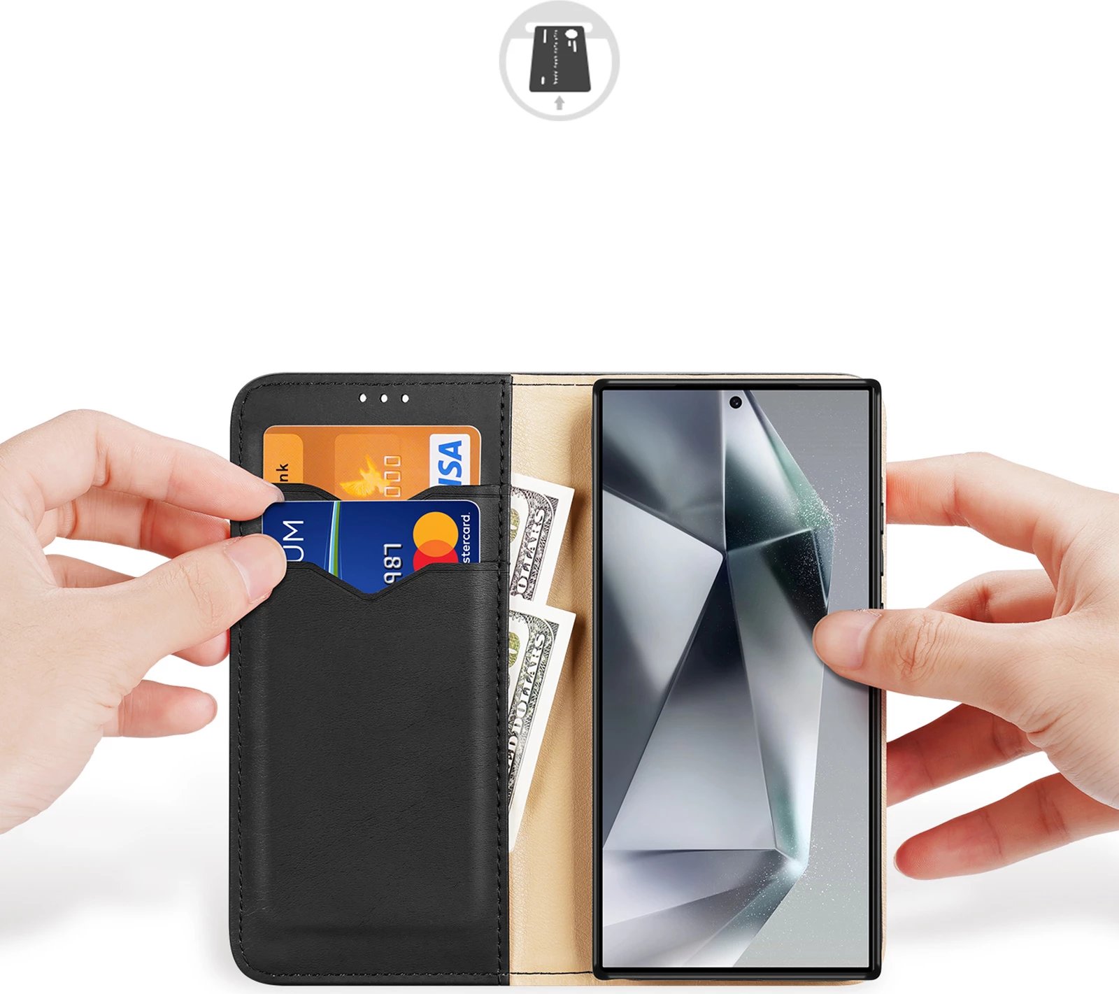 Mbështjellës Dux Ducis Hivo për Samsung Galaxy S24 Ultra, me kapak, portofol, RFID blocker, i zi