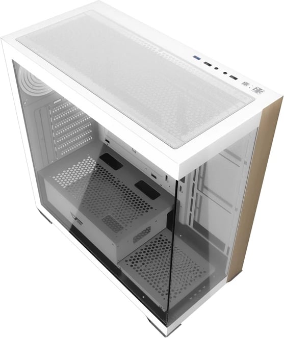 Kasë, Darkflash, DS900W, midi tower panoramike pa ventilatorë, ATX/M-ATX/ITX, mbështetje radiator 360 mm dhe deri 10 ventilatorë, Type-C, e bardhë