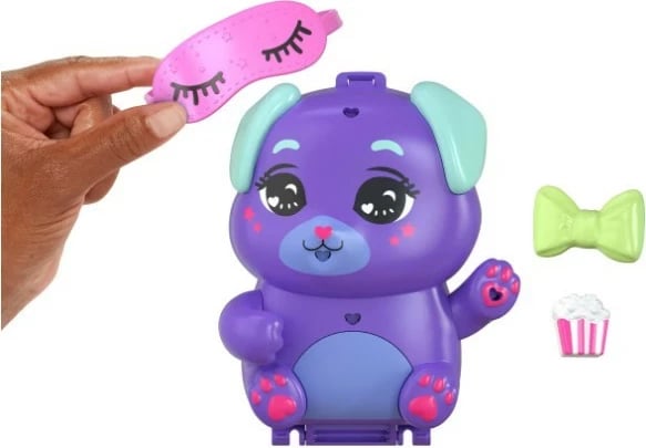 Set lodrash Polly Pocket Puppy Pajama Party, Mattel, JFG56/JCR38, me 1 kukull, 2 qenushë dhe 10 aksesorë, shumëngjyrësh