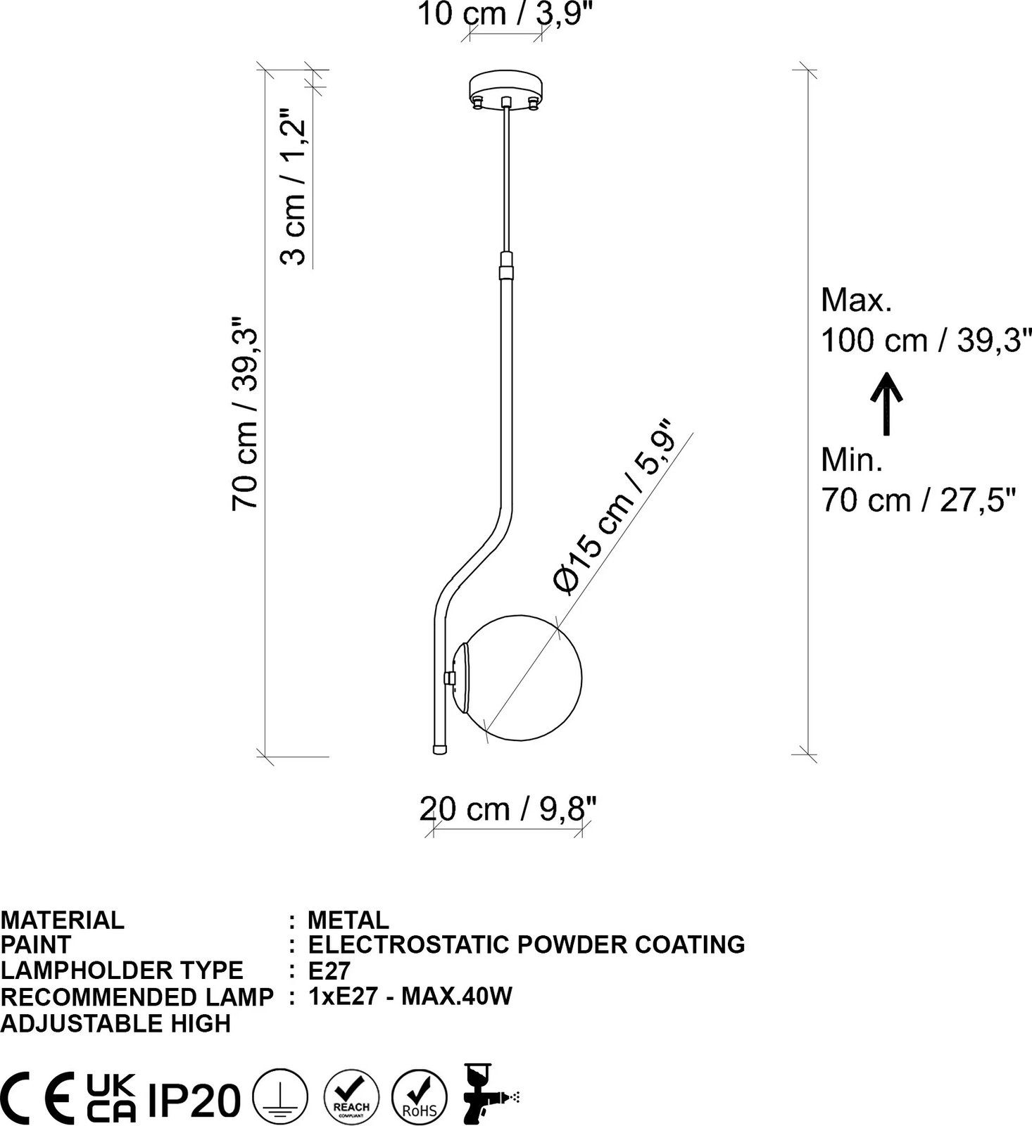 Llambë tavani Opviq Tulıp, ngjyrë e zezë, 70-100cm Llambë tavani Opviq Tulıp, ngjyrë e zezë, 70-100cm