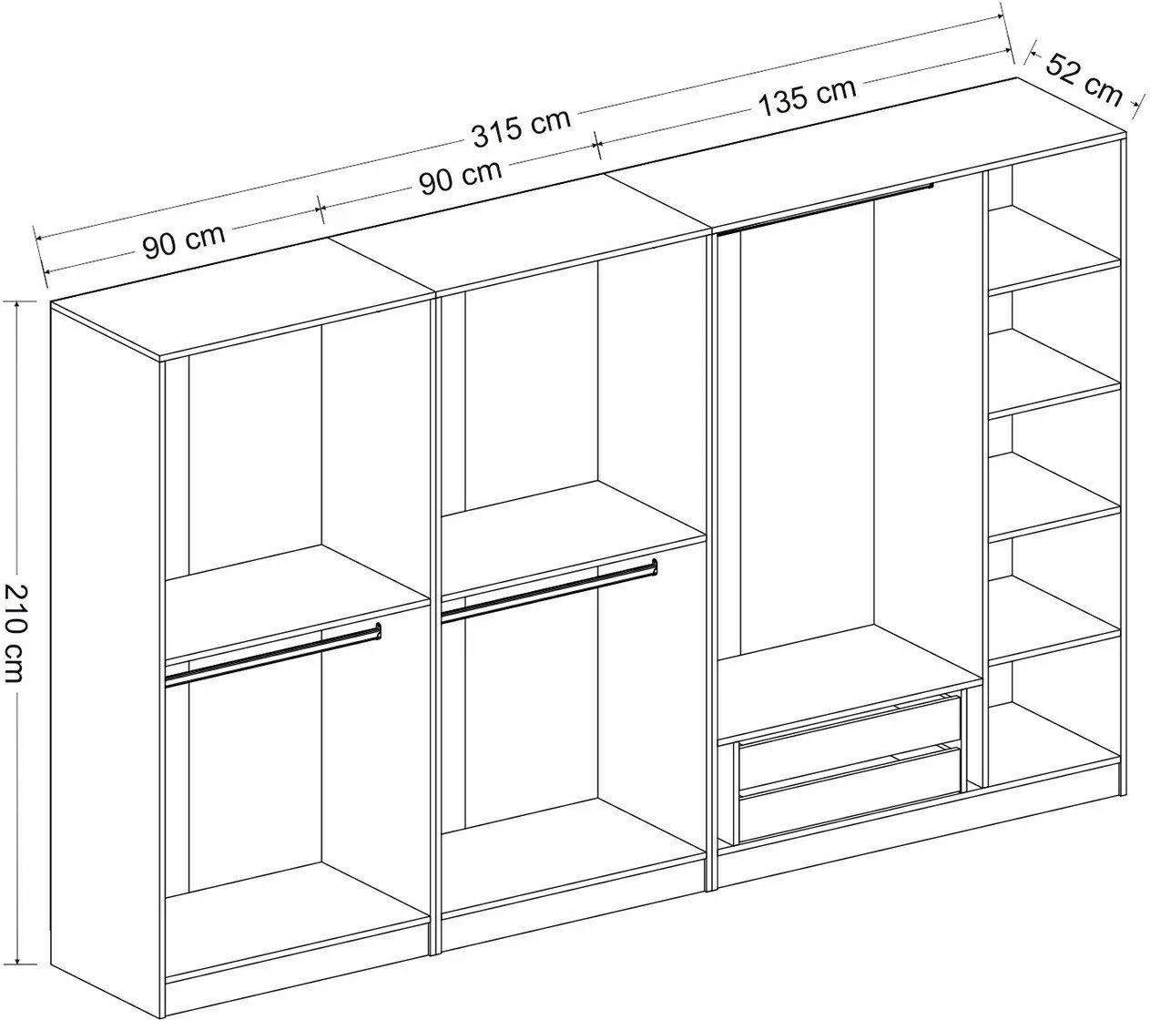 Dollap Skye Decor, Kale Plus, fume dhe lis, 315x210x52cm
