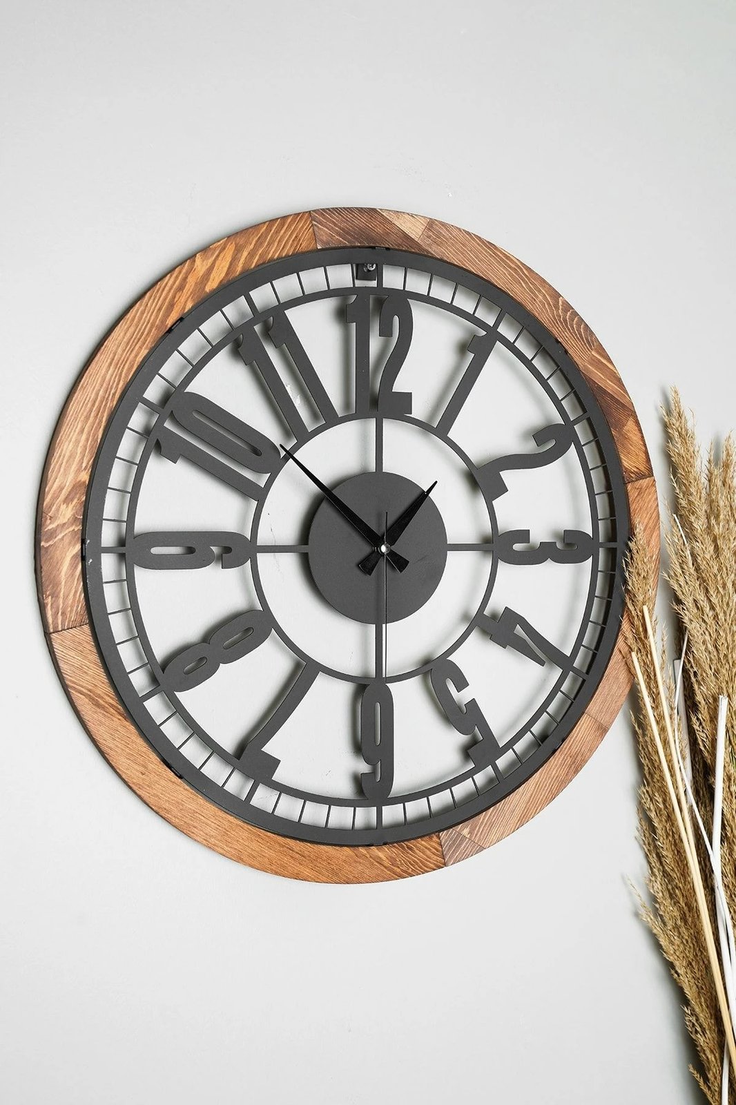 Orë muri dekorative prej metali, Wallity, Myk1192-10, ngjyrë arre dhe e zezë, 55x55cm