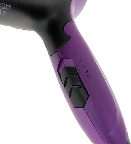 Tharëse flokësh, Adler AD 2260, 1600W, 2 temperatura 2 shpejtësi, dorezë palosëse, cool-shot, me koncentrator, e zezë e vjollcë