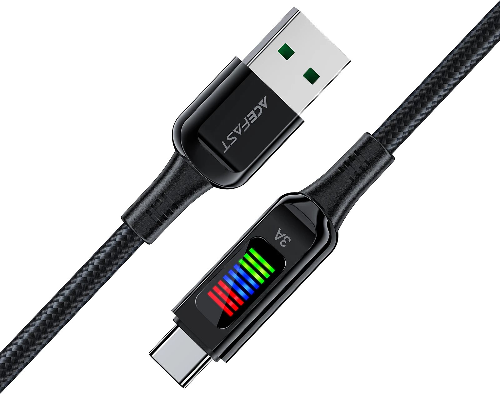 Kabllo Acefast C7-04 USB-A në USB-C, 1.2m, 60W, me ekran, e zezë