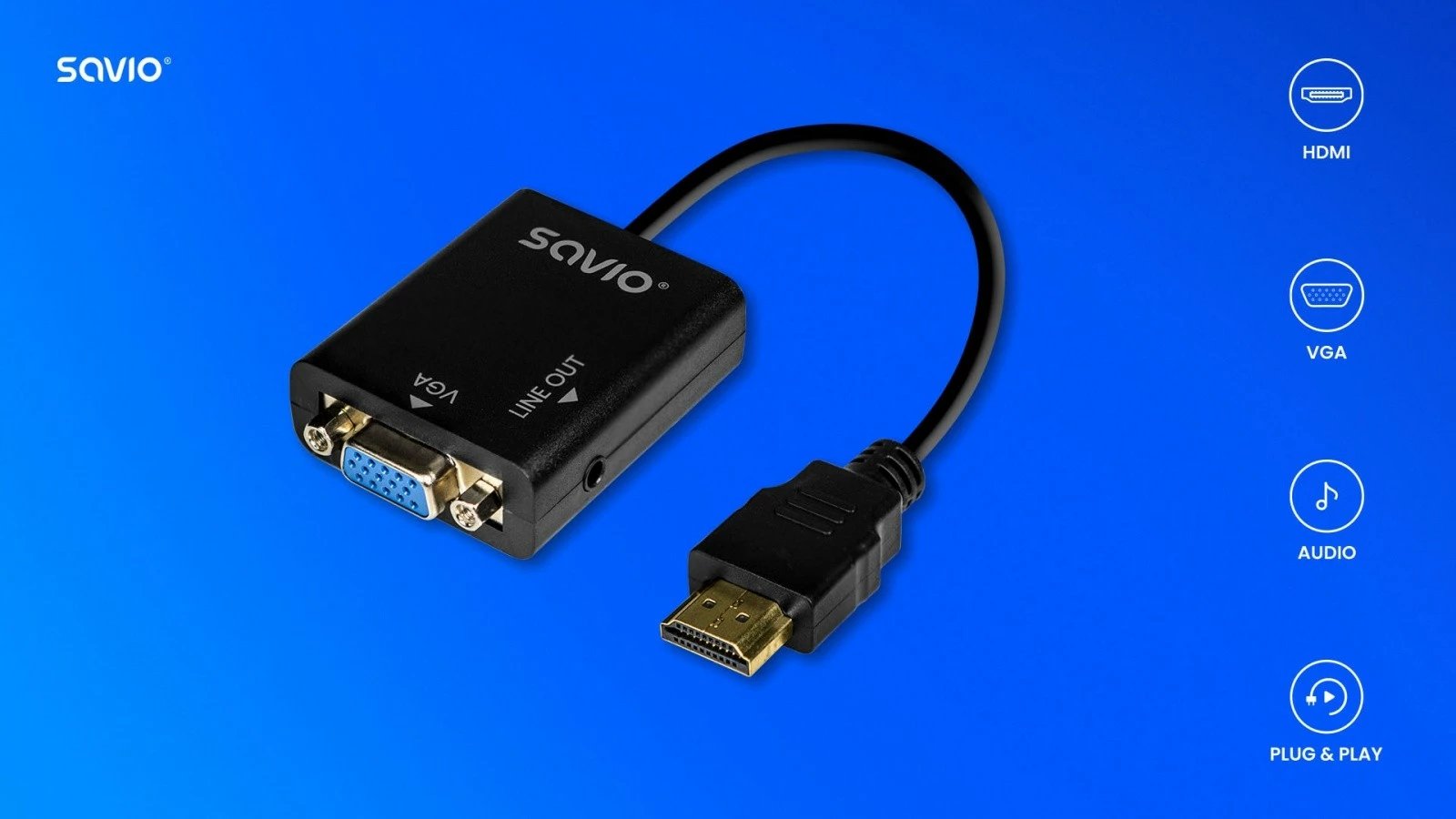 Adapter HDMI-VGA Savio AK-76 me audio, i zi