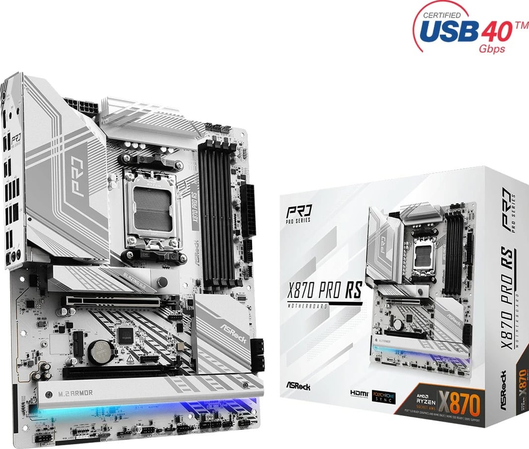 Pllakë amë ASRock X870 PRO RS, Socket AM5, ATX, 4x DDR5, Bardhë