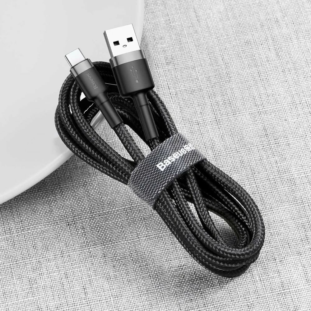 Kabllo Baseus Cafule USB-A në USB-C, 3m, Gri/Zi