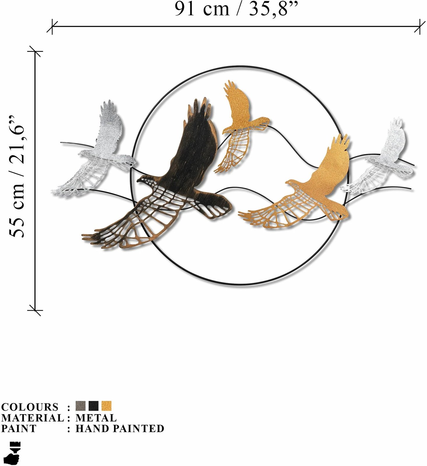 Aksesor dekorativ metalik për mur, Wallity, Bys-185-B, shumëngjyrësh, 91x55x4cm