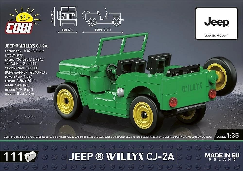 Set blloqesh ndërtimi COBI Jeep Willys CJ-2A, 111 pjesë, e gjelbër