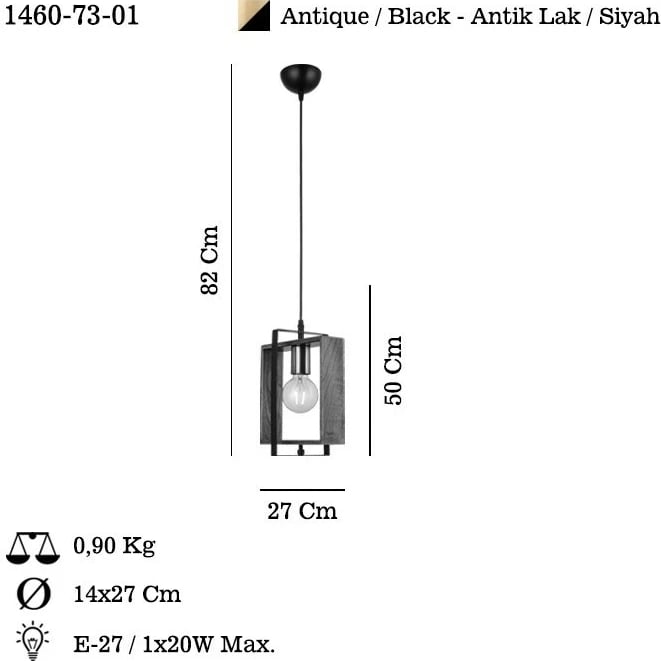 Llambë tavani Opviq, Karo - 73-01, metal dhe dru, ngjyrë antike/zezë