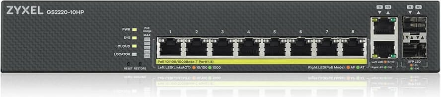 Switch Zyxel GS2220-10HP-EU0101F, Managed, L2, Gigabit Ethernet, PoE, Rack mounting