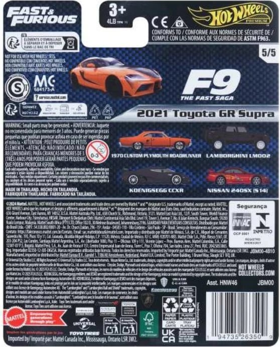 Makine lodër die-cast, Hot Wheels Fast & Furious Toyota GR Supra HNW46/JBM00 1:64, portokalli/zezë