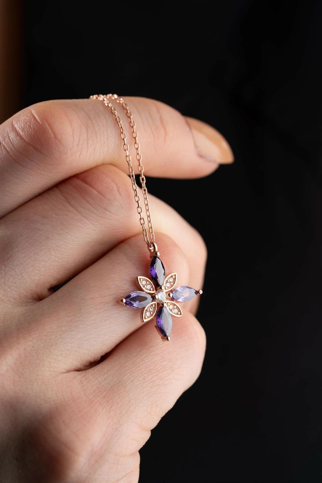 Qafore argjendi, ngjyrë rozë e artë, gurë të purpurt, Jumeon, NRZ999028