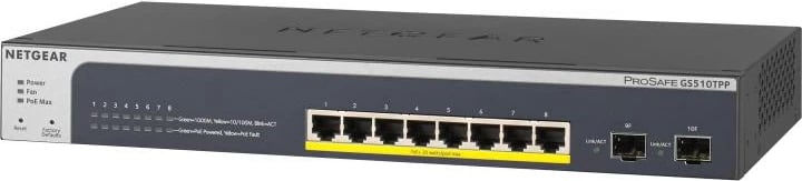 Switch, Netgear ProSAFE GS510TPP-100EUS 8 porte Gigabit, 2 porta SFP, PoE+