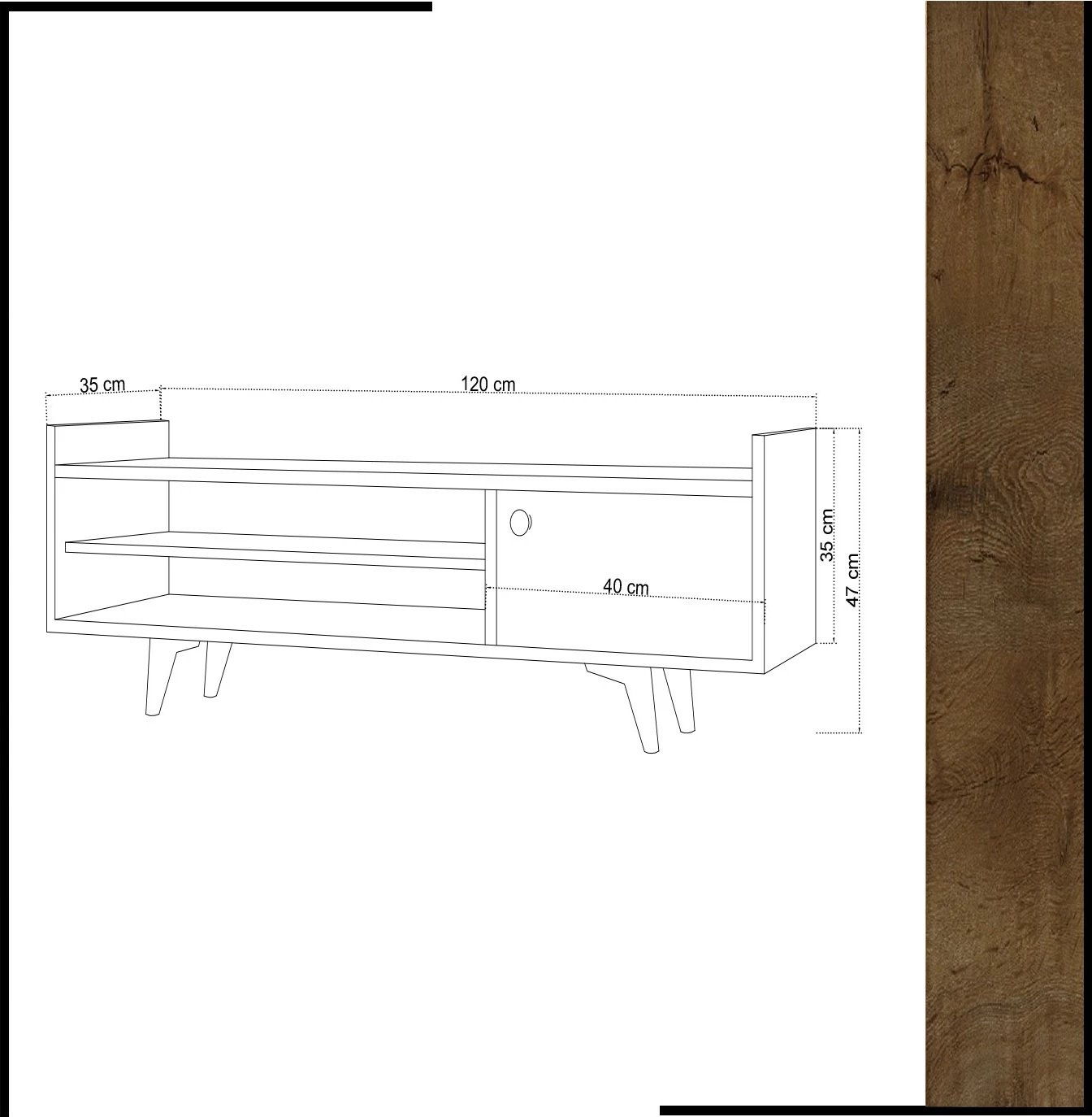 Komodë TV Hanah Home, Ticaba, ngjyrë lis dhe e bardhë, 120x47x35 cm