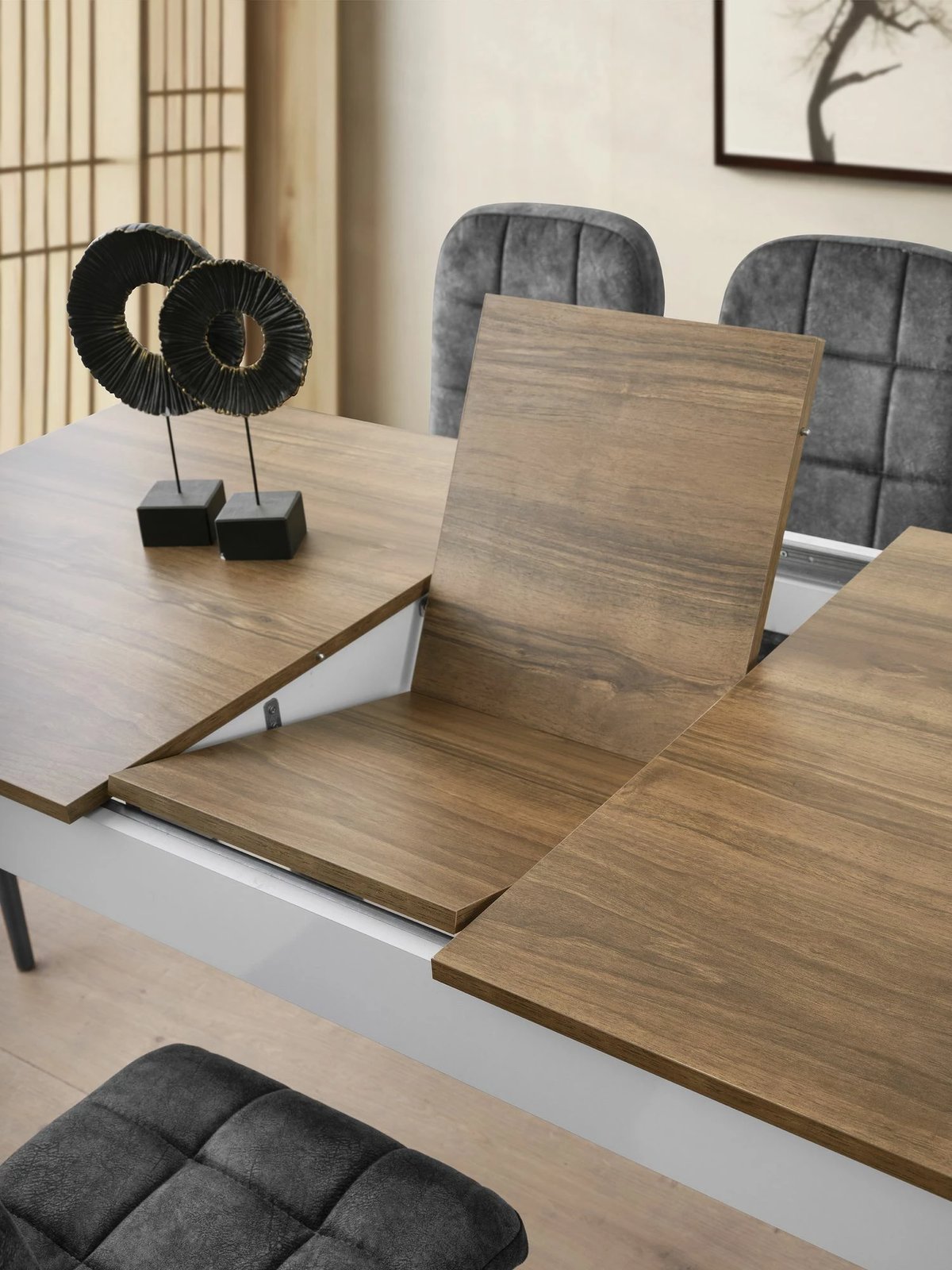 Tavolinë ngrënie me zgjatje, ngjyrë arre dhe e bardhë, Skye Decor Cunda - 2981