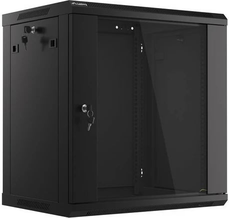 Kabinet rrjeti për mur Lanberg WF01-6412-10B, 12U, 600x450mm, xham, i zi