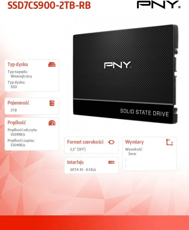 SSD Disk PNY SSD7CS900-2TB-RB, 2TB, 2.5", SATA III, i zi