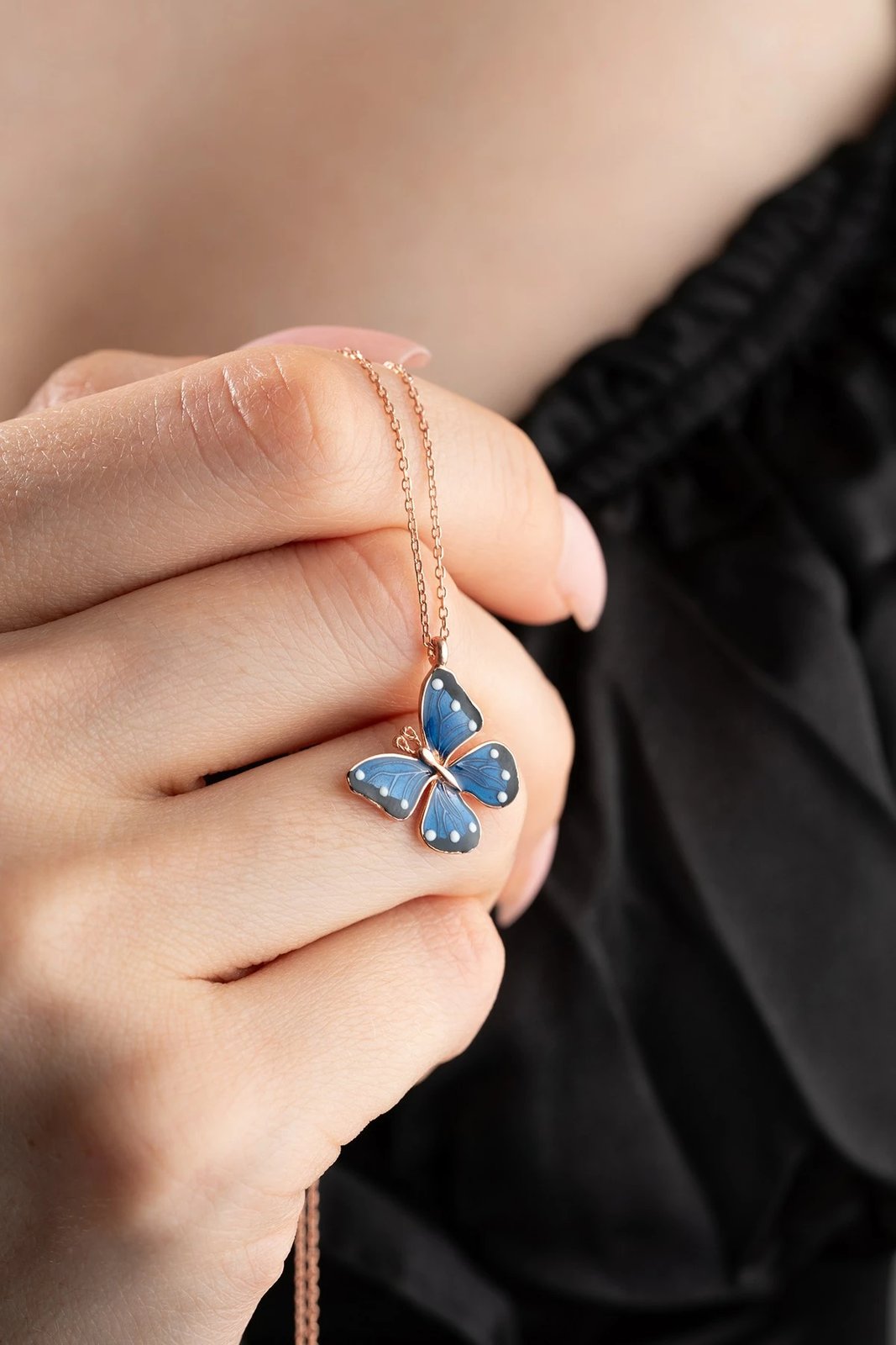 Qafore argjendi, ngjyrë rozë e artë, gur emalje blu, Jumeon, NRZ99250