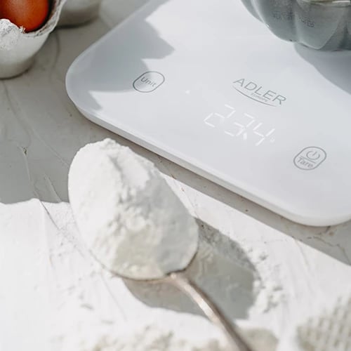 Peshore kuzhine, Adler, AD 3181, 10 kg, ekran LED, platformë xhami të temperuar 205x150 mm, e bardhë